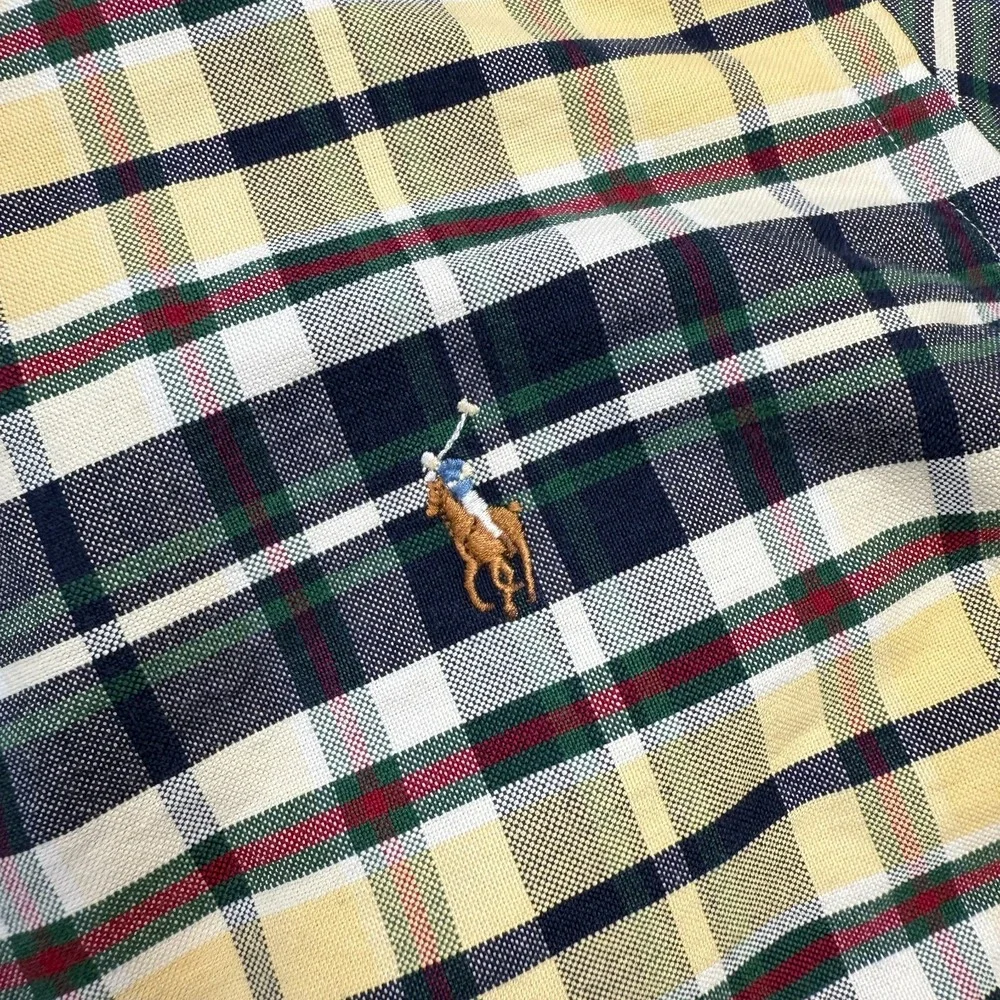 Polo Ralph‎ Lauren Shirt Mens Medium Plaid Custom Oxford Button Down Flesh Pony